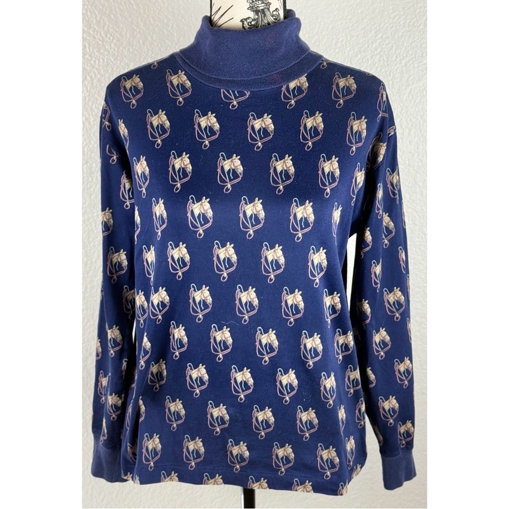 Ralph Lauren Vintage 90s Turtleneck Sweatshirt with Equine/Horse Print Medium